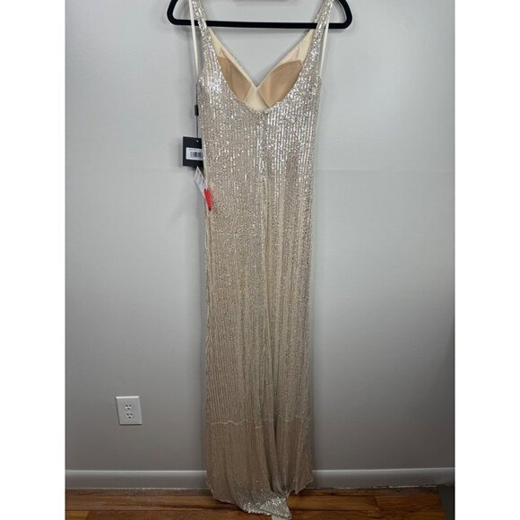 Mac Duggal 26443 Fully Sequined Scoop Back Evening Gown Dress Silver Size 0 NWT - Picture 5 of 6